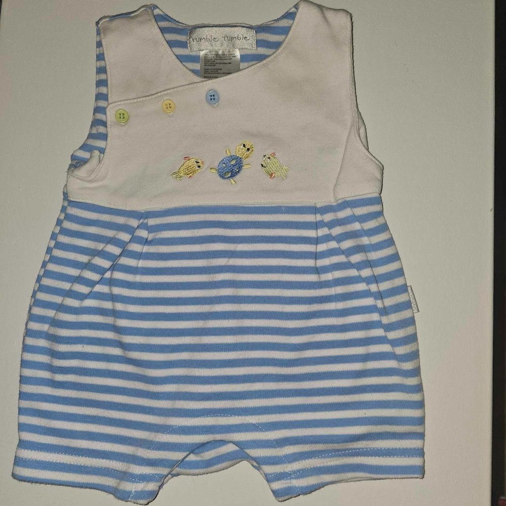 5/20 Rumble Tumble Baby white & blue stripes cotton body suit onesie